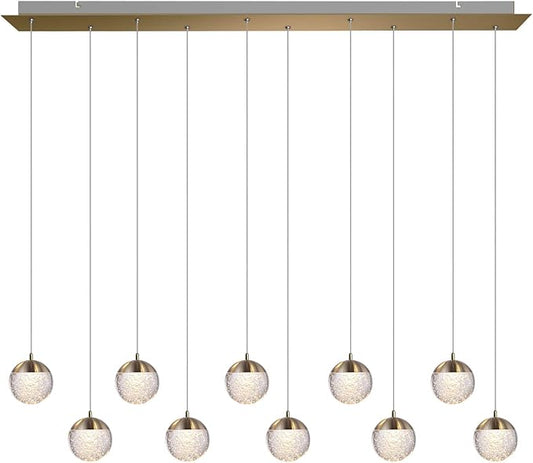 contec development Galaxy 10 Mini Pendant Crystall Ball Lighting Brass - LED Hanging Light Fixture: Kitchen Island, Bar, Foyer - Cluster Pendants - Dimmable, Adjustable Wire, Lamp Bulb Included