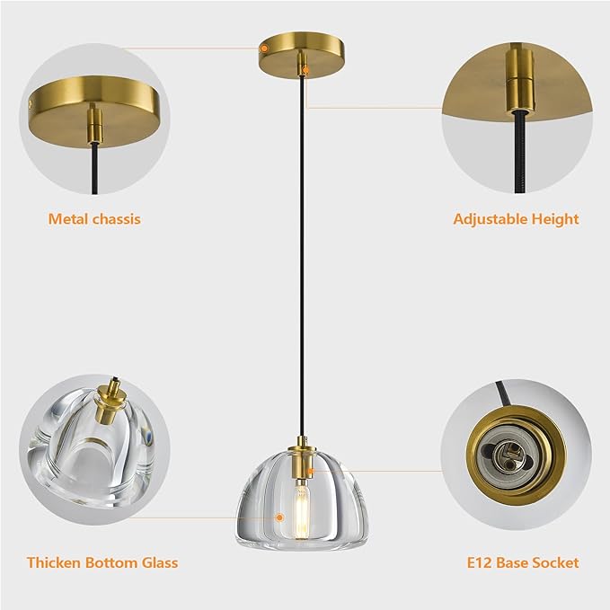 Modern Gold Pendant Lights Kitchen Island Ceiling Chandelier Indoor Crystal Hanging Light Fixtures for Dining Room Kitchen Living Room Bedroom（B-2Pack）