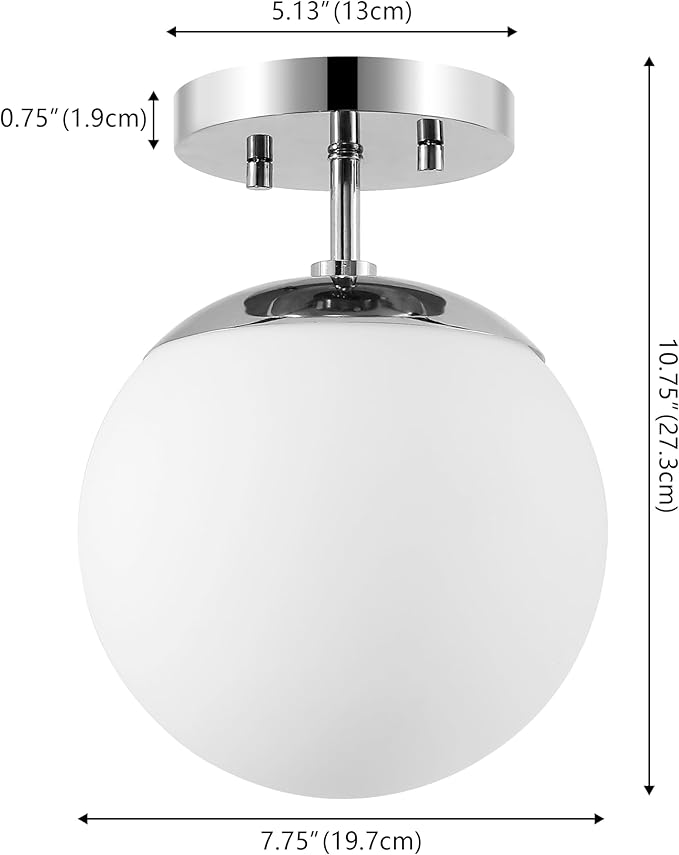 JONATHAN Y 7.75" Chrome/White Modern Semi Flush Mount Ceiling Light, LED Fixture for Entryway, White Frosted Glass Globe Shade, Mid-Century Farmhouse Lighting for Bedroom Hallway (JYL7499D)