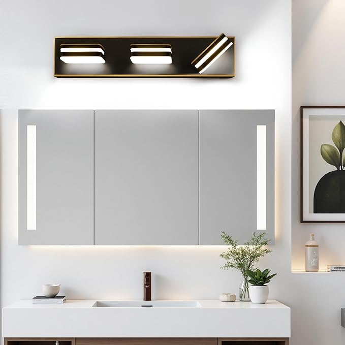 360° Rotate LED Bathroom Vanity Light Fixtures, 1300LM Acrylic Brown and Gold Vanity Lights for Bathroom, Modern Wall Lighting Fixtures Over Mirror Kitchen Living Hallway (Natural White Light 5000K)