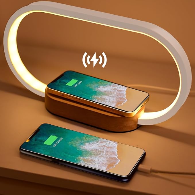 Donewin Wireless Charging Bedside Lamp with USB Charging Port,Premium Wooden Nightstand Light for Bedroom,Nursery Lamp,Touch-Control Desk Lamp,Ideal Gift Choice,Stepless Dimming& 3 Color Temps