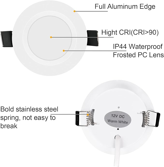 RVZONE RV Boat Recessed Ceiling Light 6 Pack 12V LED Puck Light with Hole Puncher DC 12V 3W Full Aluminum Downlights for Under Cabinet Camper Vans RV Interior Lighting,2700-3200K