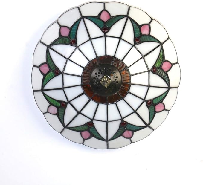Tiffany Style Ceiling Light Vintage Stained Glass Flush Mount Ceiling Lighting Fixtures Lamps (12 Inch W)