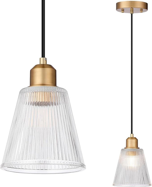 Pendant Light Kitchen Island, Modern Pendant Light Fixture with 5.8mm Thick Glass Shade, Adjustable Gold Hanging Light Fixture for Kitchen Sink, Dining Room, Entryway, 1 Pack