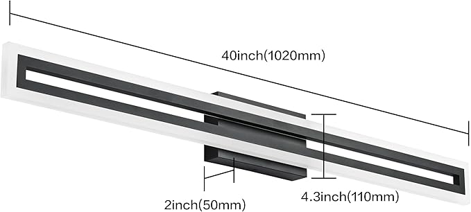 SOLFART 40 Inch LED Bathroom Light Matte Black Bathroom Vanity Light 5 Color Adjustable Light Fixtures for Bath Room Above Mirror 5CCT