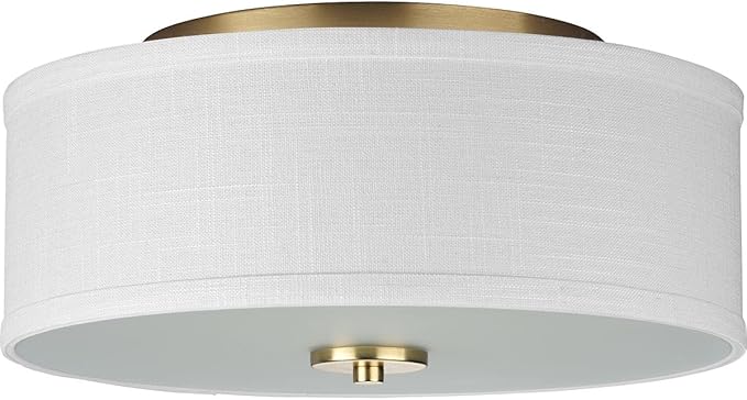 Inspire Collection 2-Light Summer Linen Shade New Traditional Flush Mount Light Satin Brass
