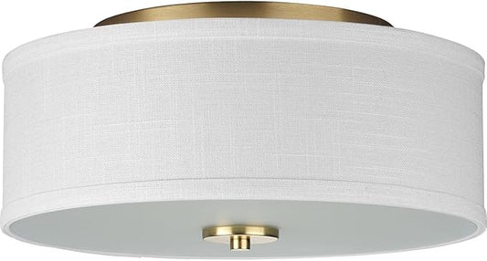 Inspire Collection 2-Light Summer Linen Shade New Traditional Flush Mount Light Satin Brass