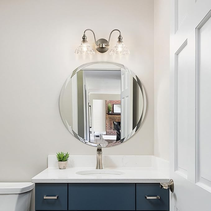 Brushed Nickel 2 Light Bathroom Vanity Light Fixtures Modern Vanity Lights for Bathroom Living Room Vintage Wall Sconces Over Mirror Hallway Wall Lamp