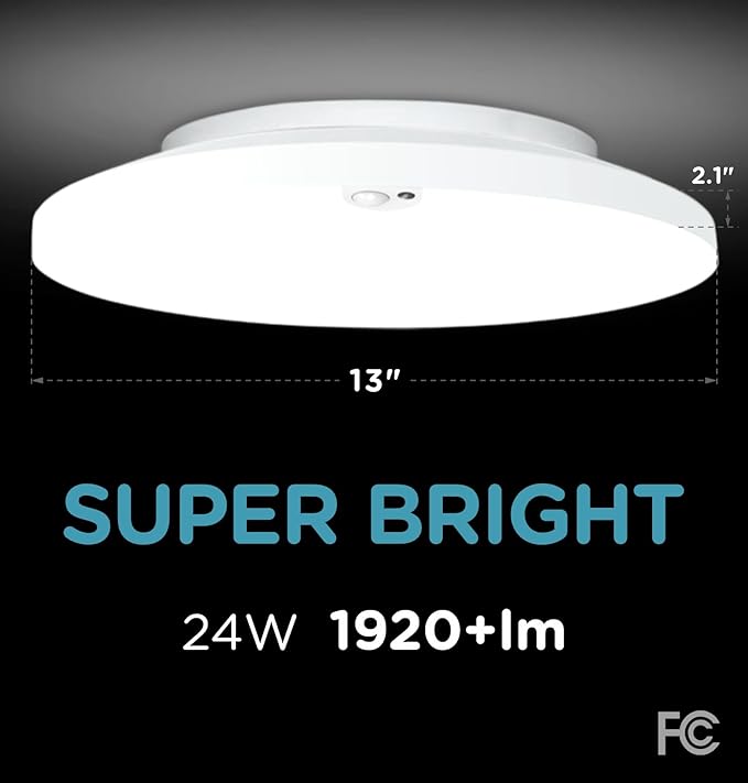 Leetdud Motion Sensor Ceiling Light Indoor Wired, 13 Inch 24W, 5 CCT 2700/3000/3500/4000/5000K, 3 Brightness Settable, 1920LM Flush Mount LED Lights for Bedroom Stairs Hallway Laundry Porch, White