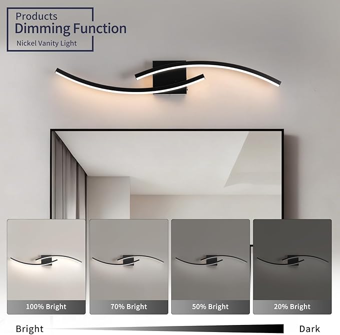 31.5 inch Modern Bathroom Vanity Light Black Lights Fixtures Dimmable 5CCT Led Bathroom Light Fixture Over Mirror Modern Wall lamp for Cabinet Hallway