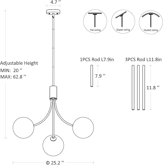 CNRATYE 3-Light Modern Farmhouse Gold Chandeliers for Dining Room, Mid Century Pendant Lights Kitchen Island, Globe Sputnik Chandelier for Entryway Living Room Bedroom Office Bathroom