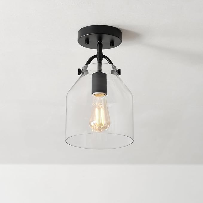 GLOBE Electric 66000080 1-Light Flush Mount Ceiling Light, Matte Black, Angular Glass Shade, Bedroom Lighting Fixtures Ceiling, Dining Room Fixture, Modern Farmhouse, Lighting for Hallway