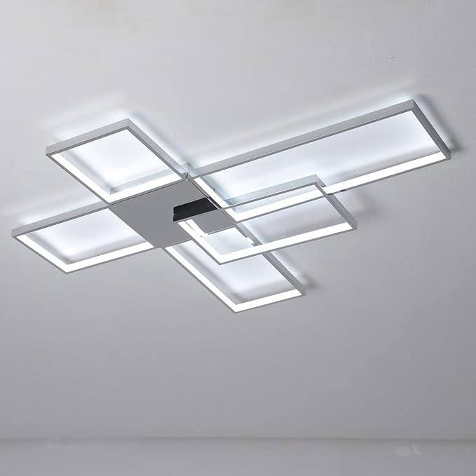 Dimmable with Remote Control LED Ceiling Light 3000K-7000K Flush Mount Luminaire Black Finished Chandelier for Living Room Dining Room Bedroom Kitchen (Chrome-VL17025-WK-L)