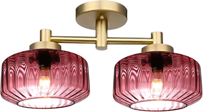 2-Light Purple Flush Mount Ceiling Light Fixture, Modern Close to Ceiling Chandelier, Overhead Lighting for Bedroom, Hallway, Entryway, Living Room, Easy to Install