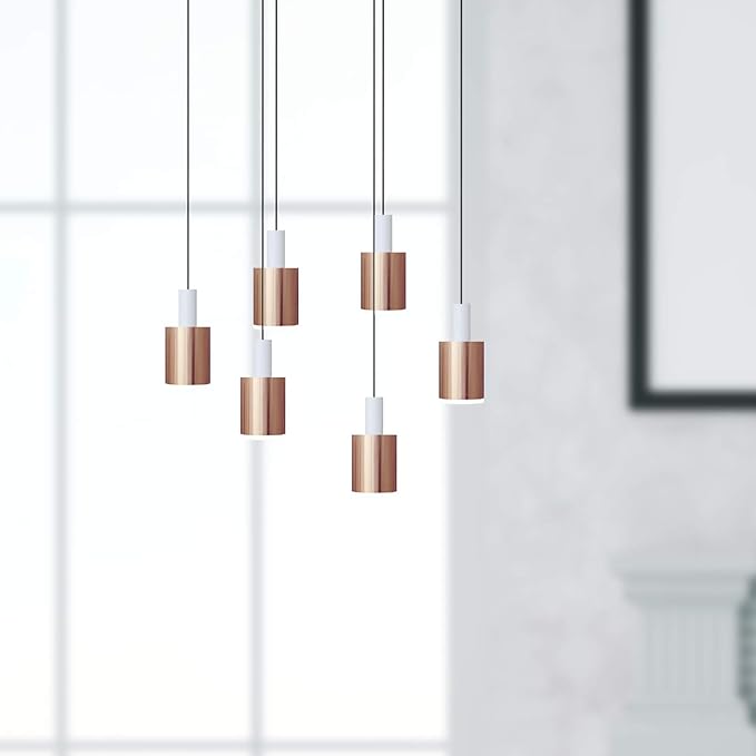 Virgo 6 Mini Pendant Lighting White-Copper - LED Hanging Light Fixture for Kitchen Island, Bar, Foyer - Cluster Pendants - Dimmable, Adjustable Wire, Lamp Bulb Included