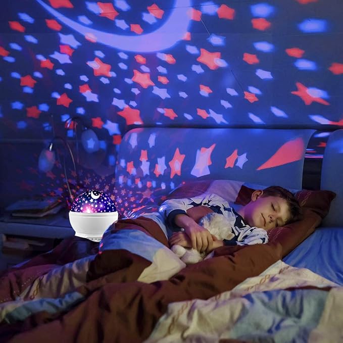 MOKOQI Star Projector Night Lights for Kids, Fun Gifts for 1-4-6-14 Year Old Girl and Boy, Projection Lamp for Kids Bedroom Ceiling, Stars and Moon for Child Asleep Peacefully (White)