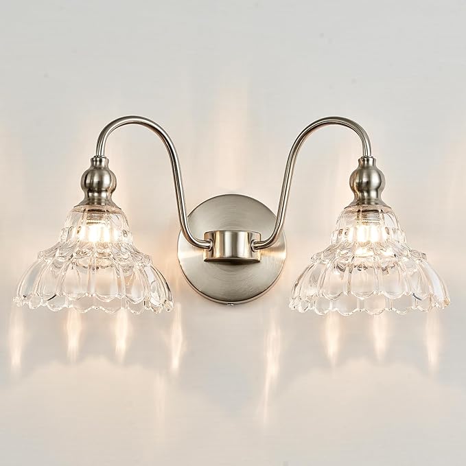 Brushed Nickel 2 Light Bathroom Vanity Light Fixtures Modern Vanity Lights for Bathroom Living Room Vintage Wall Sconces Over Mirror Hallway Wall Lamp