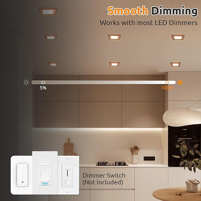HONZIN Square LED Recessed Lighting 4 Inch, 5CCT Ultra Thin Led Recessed Ceiling Lights 12 Pack, Selectable 2700K/3000K/3500K/4000K/5000K, 9W, IC Rated, Dimmable Square Black Trim with Junction Box
