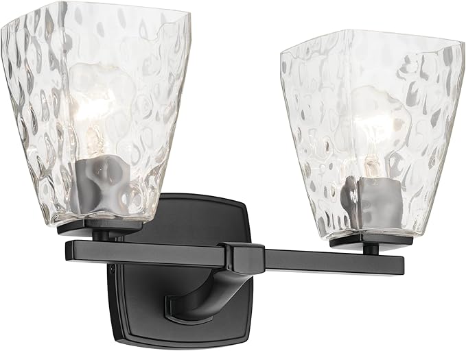 Kichler Marant 2-Light Bathroom Vanity Light Fixture with Clear Water Glass in Black, Modern Wall Mount Light for Powder Room Over Mirror (14.25 x 9.5 in), 55215BKWTR