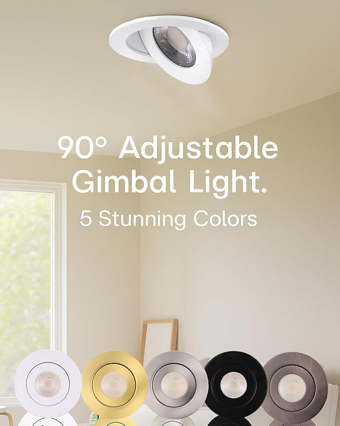 POPANU 4inch Gimbal LED Recessed Light Recessed LED 4 inch White Swivel Gimbal Canless Light 360° Rotation 90° Tilt 4" 9W Eyeball Lighting Dimmable Adjustable Can Spotlights 5CCT White 4 inch 6 Pack