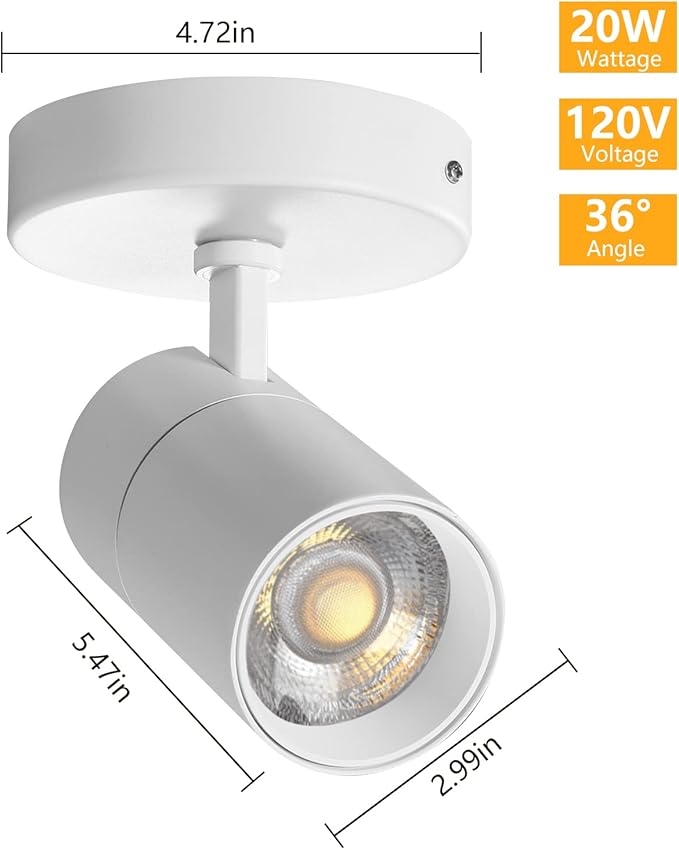 VANoopee 3-Color Dimmable Ceiling Spotlight Flush Mount Adjustable Spotlight Directional LED Spot Lights Indoor Bright Accent Fixture for Living Room Bedroom - CRI90 Flicker Free 20W 2000lm White