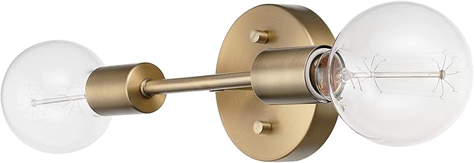 Globe Electric 2-Light Vanity Light, Matte Brass, Open Socket, Horizontal Vertical Mount, Glam Bathroom Lighting, 51736