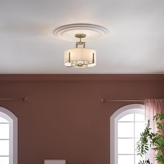 Kichler Malen 4-Light Semi Flush Mount Ceiling Light Fixture, Modern Convertible Semi-Flush or Pendant Light with Fabric Shade in Champagne Bronze, Bedroom or Hallway, (15" Dia x 14.25" H), 52591CPZ