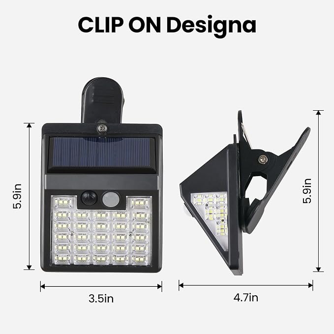 Clip On Solar Lights Outdoor,Motion Sensor Outdoor Lights, 72LEDs 600LM Clip on Solar Fence Lights Outdoor Waterproof LED,Solar Lights for Wall Fence,Deck, Gutter,Camping(1, Black)