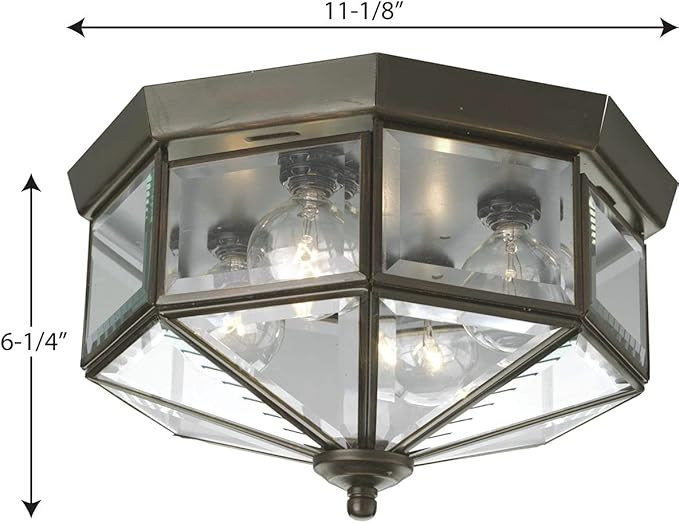 Progress Lighting 4-Light Beveled Glass 11-1/8" Close-to-Ceiling, Indoor, P5789-20, Antique Bronze
