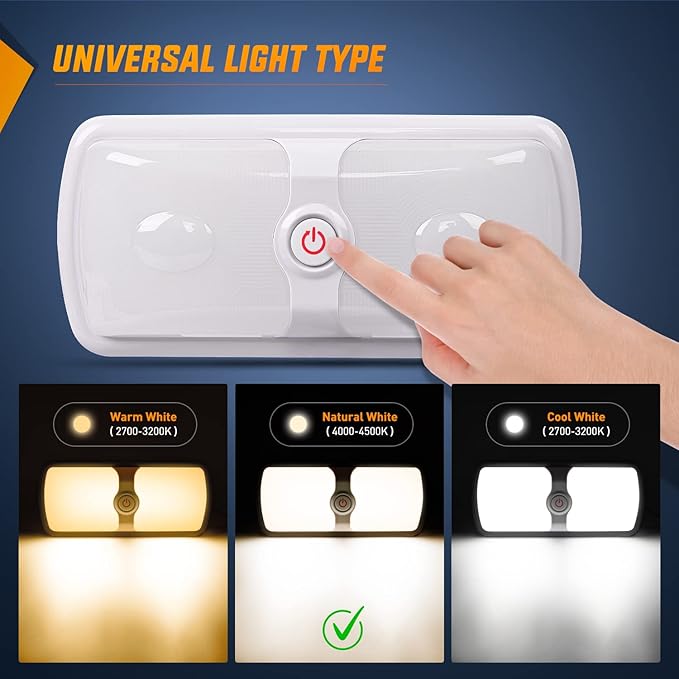 Nilight 2pcs RV Interior Lights 12V-24V LED Ceiling Light Fixture with ON Off Switch Inside Lighting Natural White 4000-4500K for Car RVs Trailer Camper Boat