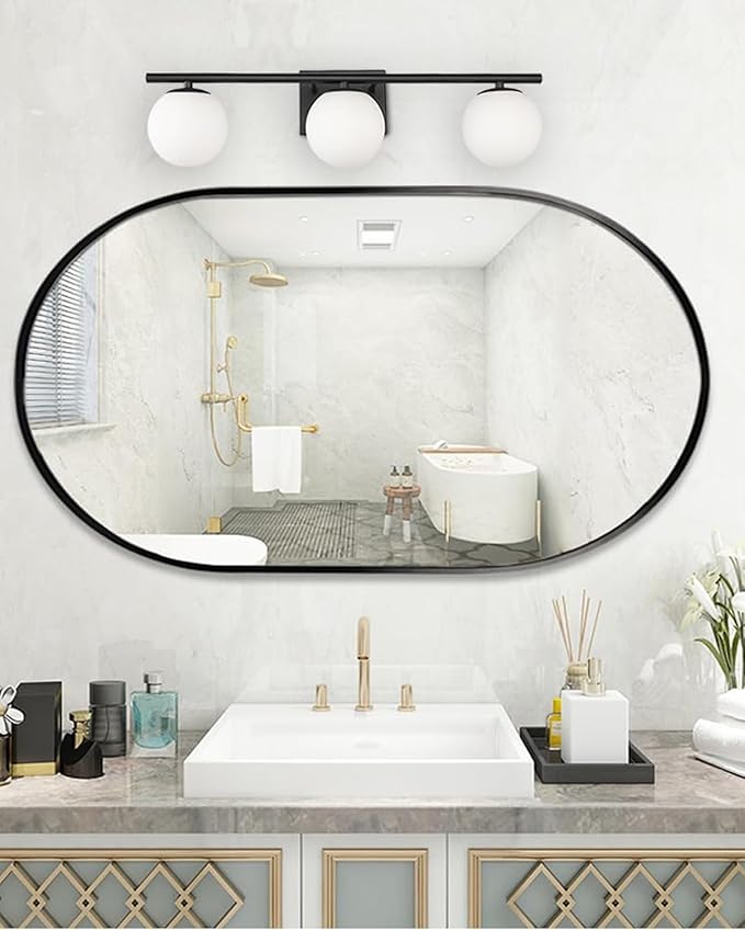 New Bathroom Vanity Light Fixtures Brushed Bronze Milk White Globe Glass Shade Modern Wall Bar Sconce Over Mirror (Black, 3 light-24inch-G9)