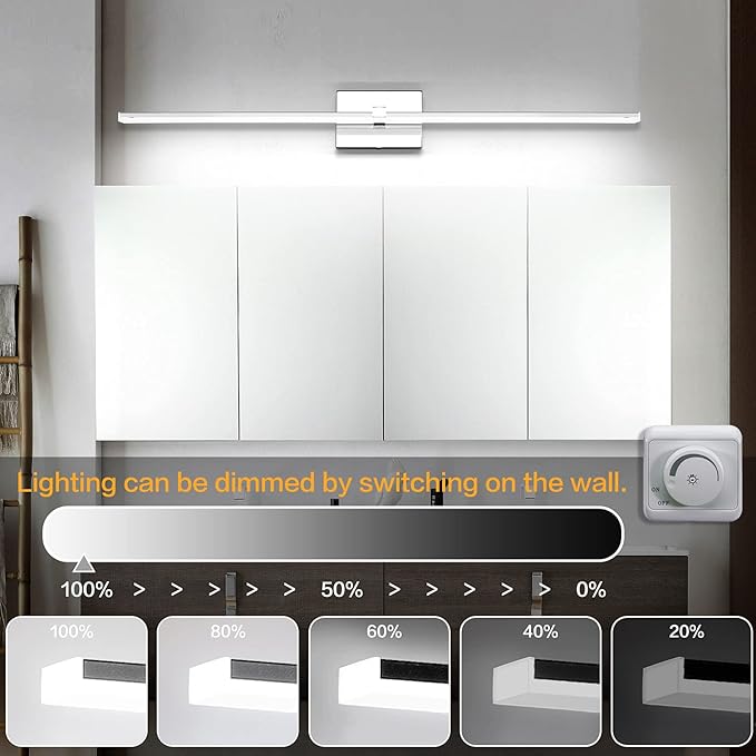 ZUZITO Modern Bathroom Light Fixture - Chrome LED Dimmable Vanity Light Bar 40 Inch Bathroom Light Fixtures Over Mirror 6000K Cool Whtie