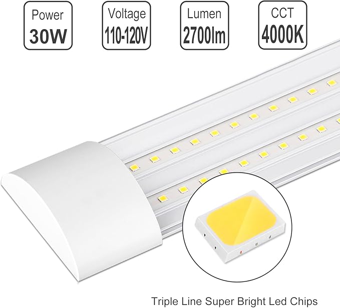 KILIPOL 3FT LED Batten Light, Ceiling Surface Mounted Slim LED Tube Lights, 30W 4000K Neutral White for Office, Shop, Garage, Home, 4 Packs