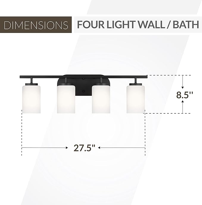 Generation Lighting 4-Light Oslo Bath Fixture Wall Lamp Midnight Black 41163-112, Bathroom Light Fixture for Home Decor, Vanity Light Fixture Uses A19 Standard or LED Light Bulbs