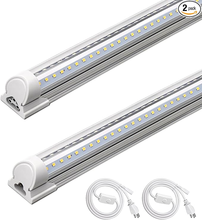 Barrina T8 LED Shop Light 4FT, 40W 5500LM 6500K, Clear Cover, Garage Lights Ceiling, V-Shape LED Light Fixture, Work Shop Lights for Garage, Warehouse, Basement, ETL Listed, 2 Packs
