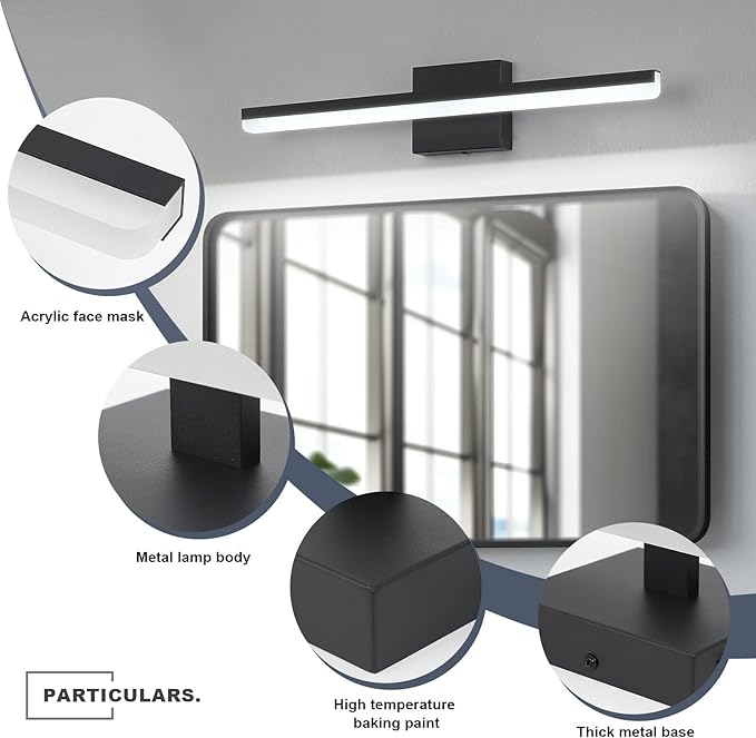 Bathroom Vanity Light Fixtures Over Mirror 24 inch Long Black Modern 18W LED Wall Sconce Lights for Mirror Bar Lighting Indoor 5500K ETL Certificated