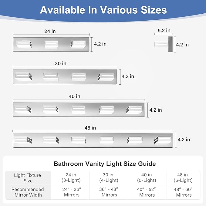 LED Modern Bathroom Light Fixtures, 6-Light 48-Inch Chrome Vanity Lights for Bathroom Lighting Fixtures Over Mirror, 6000K Cool White 350° Rotatable Wall Lamp
