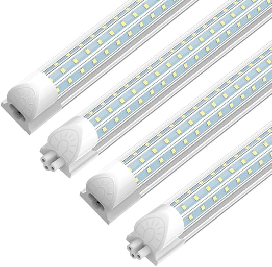 SHOPLED LED Shop Light 8FT, 90W 11700 LM 5000K Daylight White, Linkable T8 Ceiling Light Fixtures, D-Shape, 8 Foot LED Shop Lights for Garage, 4 Pack