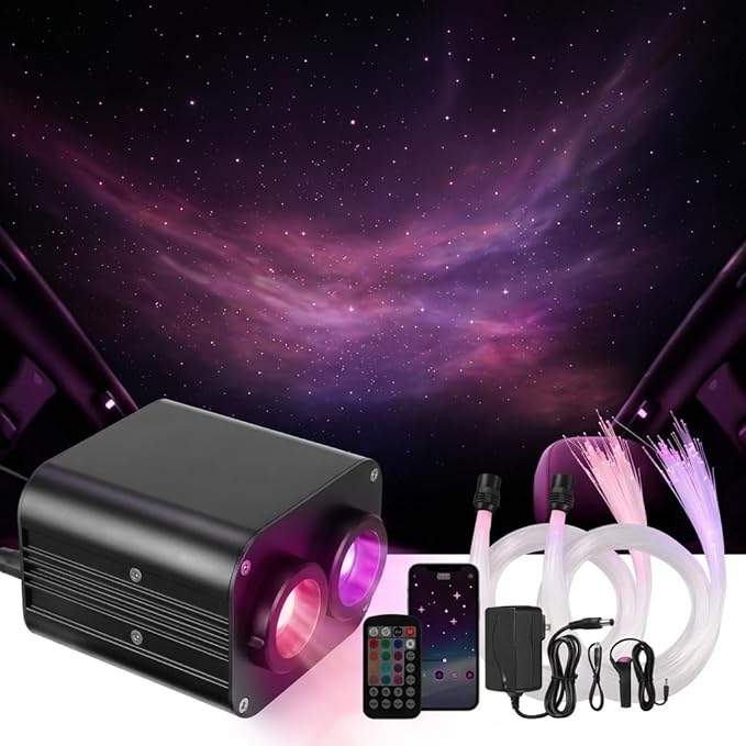 Starlight Headliner Kit 20W, 1000pcs 0.03in 16.4ft Extra Long Fiber Optic Star Lights, Twinkle Effect Dual-Color (Pink & Purple) APP/Remote, RGBW Music Sync Galaxy Star Ceiling Light for Car & Home