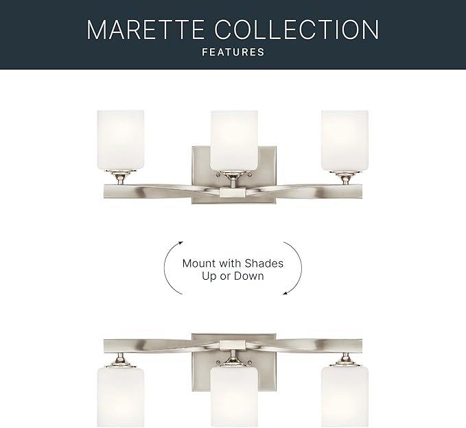 Kichler Marette 22.75" Vanity Light in Brushed Nickel, 3-Light Modern Bathroom Light with Satin Etched Cased Opal Glass, (22.75" W x 8" H), 55002NI