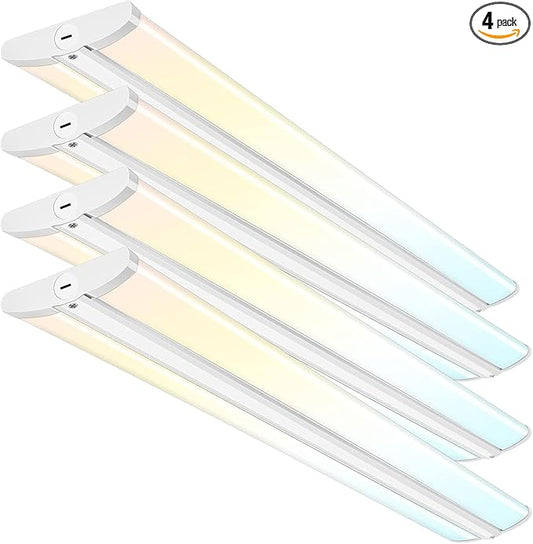 hykolity 4FT LED Wraparound Light with 3 Wattages/3 Lumens/3 CCT Selectable,55W/65W/75W,5500lm/6500lm/7500lm,3000K/4000K/5000K Flush Mount Ceiling Light for Office Kitchen,ETL,4 Pack