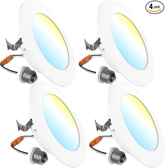 Sunco 4 Inch LED Flat Recessed Light, Retrofit Ceiling Can Lighting, 800 LM, Selectable CCT 2700K/3000K/4000K/5000K, Dimmable, 10W=60W, 50,000 Lifetime Hours UL 4 Pack.