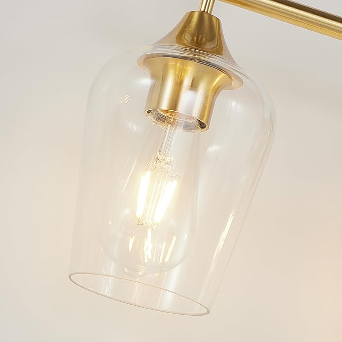 Bathroom Light Fixtures (4-Light, 29 Inch), Brushed Gold Vanity Lights for Bathroom with Clear Wine Glass Glass Shade, Modern Vanity Wall Lights for Mirror Bedroom Living Room Kitchen Hallway Porch