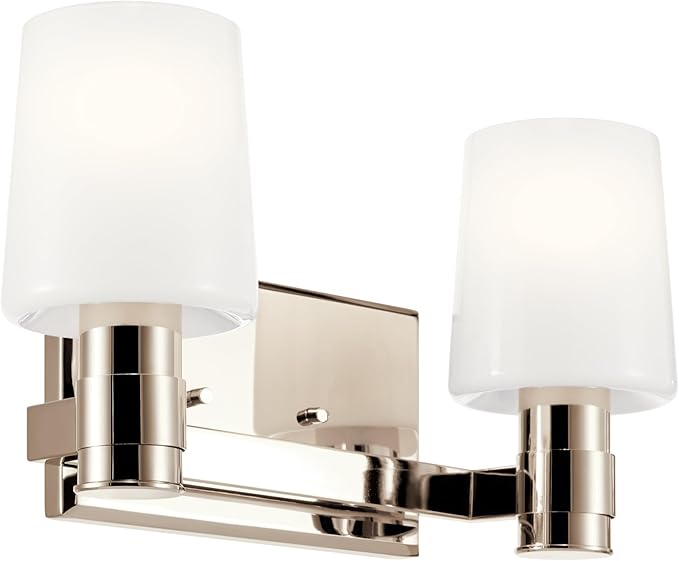 Kichler Adani 2-Light Bathroom Vanity Light Fixture, Modern Wall Mount Light with Opal Glass in Polished Nickel for Powder Room or Mirror Lighting (8.25" x 14.5"), 55175PN