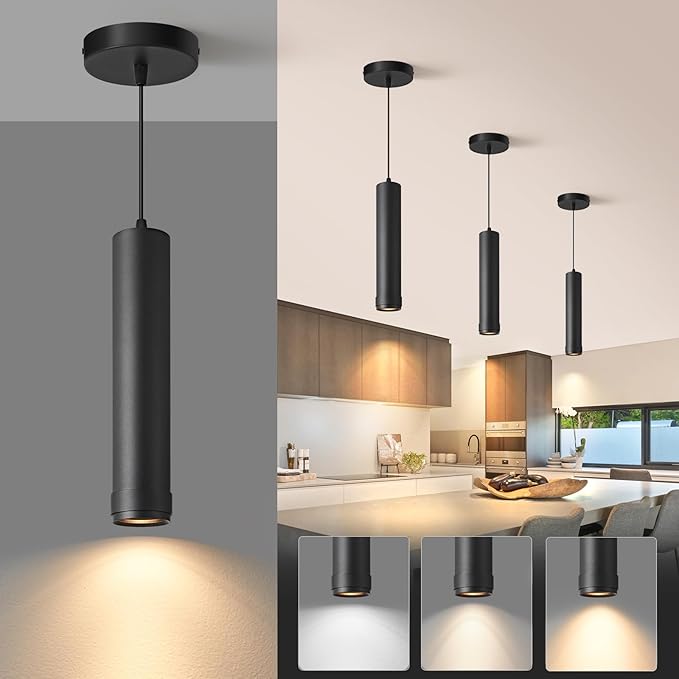 OKELI Black LED Mini Pendant Light, Dimmable Hanging Pendant with Adjustable Beam Angle, 3CCT 2700K–6000K Modern Pendant Light for Kitchen Island, Bar Counter or Bedroom, 12W 11.8", 1 Pack