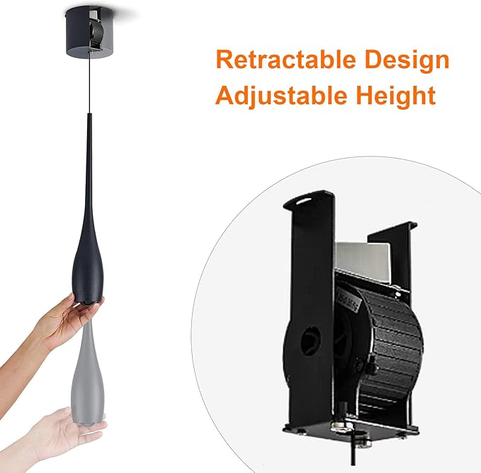 Black Pendant Light for Kitchen Island, LED Dimmable Pendant Light fixtures, Small Modern Industrial Adjustable Cord Hanging Pendant Light for Over Sink, Bar, Dining Room, Bedside
