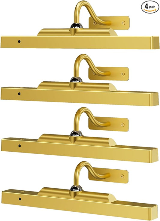 4 Pack Picture Art Above Light Set, 12" Wireless Battery Picture Lighting, Remote Control Timer 3 Color Temps for Living Bedroom or Museum (Gold)