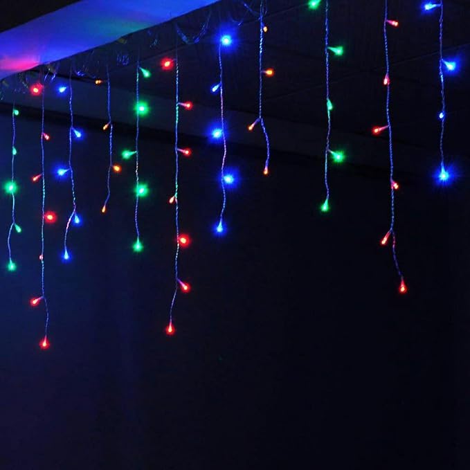 GTSYDING LED Icicle String Lights, Christmas Icicle Lights 13Ft 96 LEDs Window Curtain Starry Fairy Lights Plug in 8 Modes for Wedding Party Bedroom Garden Patio Outdoor Indoor (Multicolor, 4)