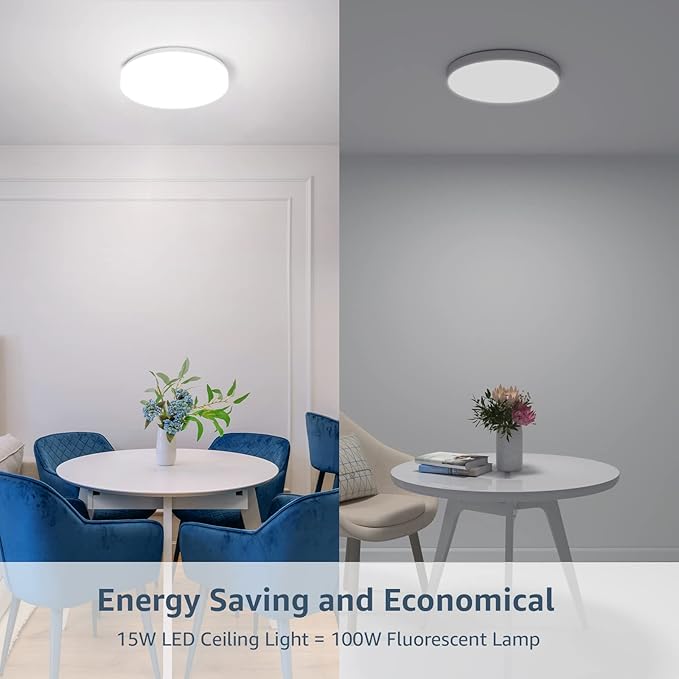 Lepro 8.7 inch Flush Mount LED Ceiling Light for Bathroom, Waterproof, 5000K Daylight White, 1500 LM 15 watt, 120 watt Equiv. Round Flat Low Profile Ceiling Fixture for Laundry, Kitchen, Hallway
