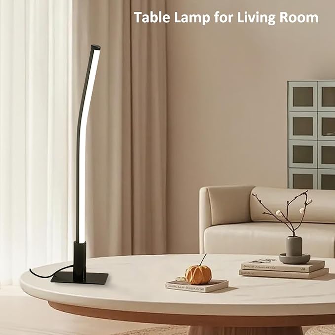 Modern Metal Table Lamp for Bedroom Living Room,17.32"/44CM Small Slim Bedside Lamp with Cord (USB 5V 2A),Minimalist Design,3 Led Light Modes,Dimmable Desk Lamp for Home Office,Black